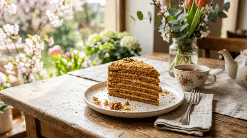 Lehký, voňavý a krémový medovník pro jarní odpoledne